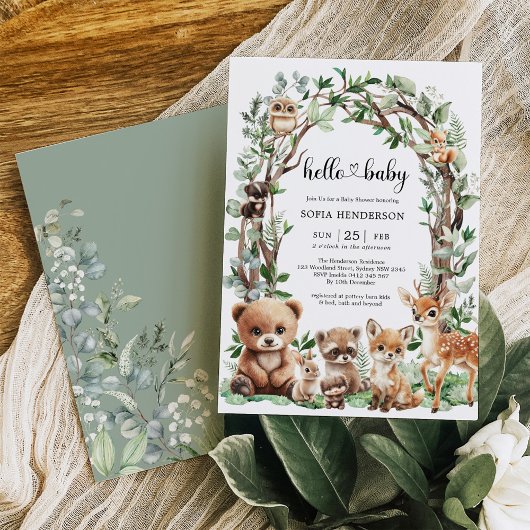 Whimsical Woodland Forest Animals Baby shower Kaart