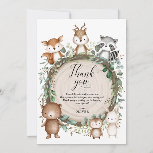 Whimsical Woodland Forest Animals Boy Birthday Bedankkaart (Voorkant)