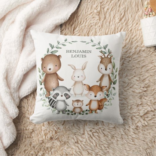 Whimsical Woodland Forest Animals Greenery Nursery Kussen (Deken)