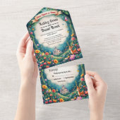 Whimsical Woodland Forest Castle Sprookjeshuwelijk All In One Uitnodiging (Afscheurbaar)
