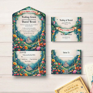 Whimsical Woodland Forest Castle Sprookjeshuwelijk All In One Uitnodiging