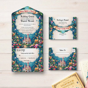 Whimsical Woodland Forest Castle Sprookjeshuwelijk All In One Uitnodiging