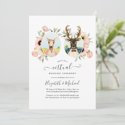 Whimsical Woodland Forest Deer Virtual Wedding Kaart (Staand voorkant)