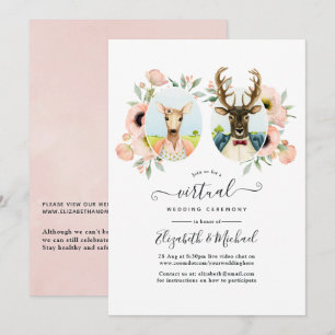 Whimsical Woodland Forest Deer Virtual Wedding Kaart