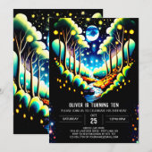 Whimsical Woodland Forest Fireflies Verjaardag Kaart (Voorkant / Achterkant)