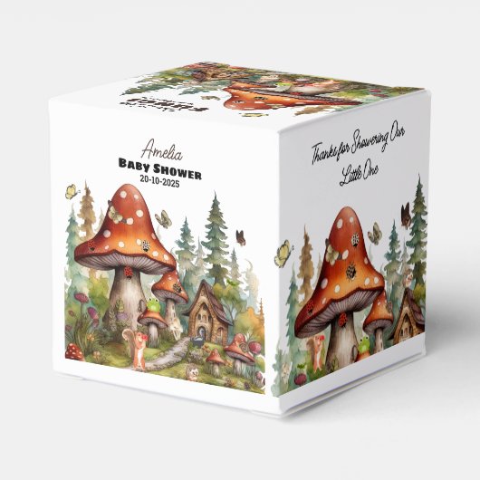 Whimsical Woodland Forest Mushroom Baby shower Bedankdoosjes (Achterkant)
