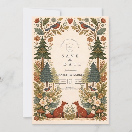 Whimsical Woodland Forest Wedding Save The Date (Voorkant)