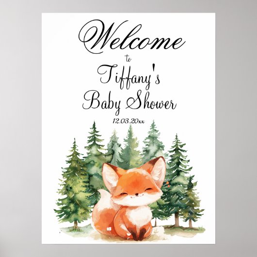 Whimsical Woodland Fox Baby shower Welkom Poster (Voorkant)