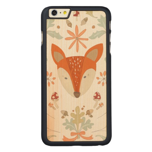 Whimsical Woodland Fox Carved Wood iPhone Hoesje (Achterkant)