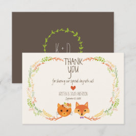 Whimsical Woodland Fox & Cat Wedding Bedankkaart