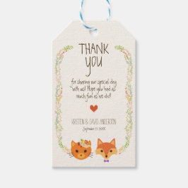Whimsical Woodland Fox & Cat Wedding Cadeaulabel