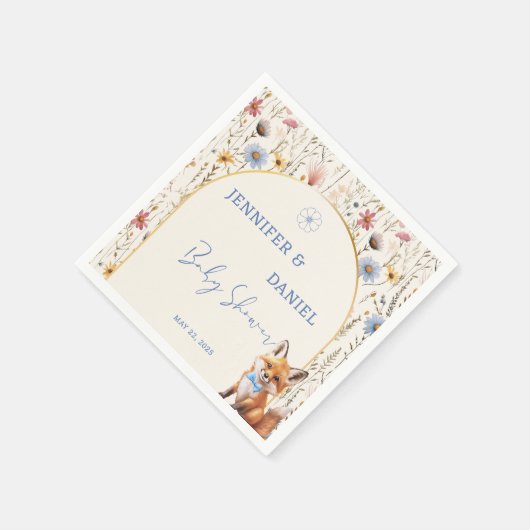 Whimsical Woodland Fox Dusty Blue Baby shower Servet (Hoek)