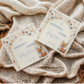 Whimsical Woodland Fox Dusty Blue Baby shower Servet