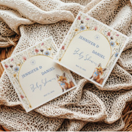 Whimsical Woodland Fox Dusty Blue Baby shower Servet