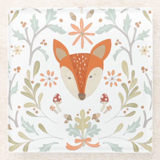 Whimsical Woodland Fox Glazen Onderzetter (Voorkant)