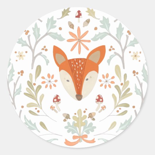 Whimsical Woodland Fox Ronde Sticker (Voorkant)