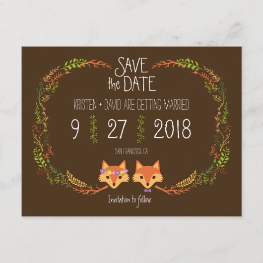 Whimsical Woodland Foxes bruiloft Save the Date (Voorkant)