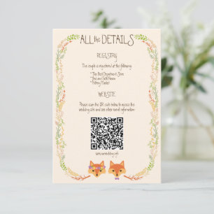 Whimsical Woodland Foxes (Ivoor) Rustiek Huwelijk Informatiekaartje