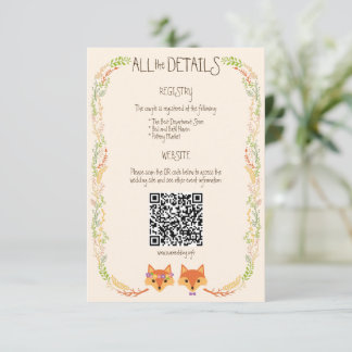 Whimsical Woodland Foxes (Ivoor) Rustiek Huwelijk Informatiekaartje