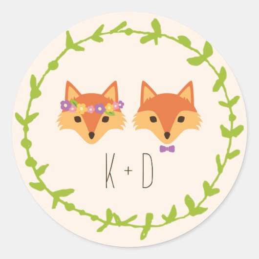 Whimsical Woodland Foxes Ivory bruiloft Ronde Sticker (Voorkant)