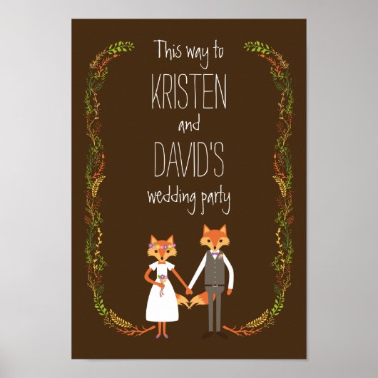 Whimsical Woodland Foxes Wedding Sign Poster (Voorkant)
