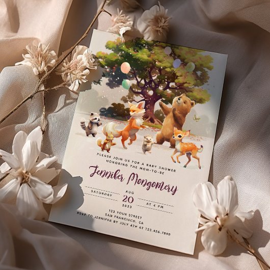 Whimsical Woodland Friends Waterverf Baby shower Kaart