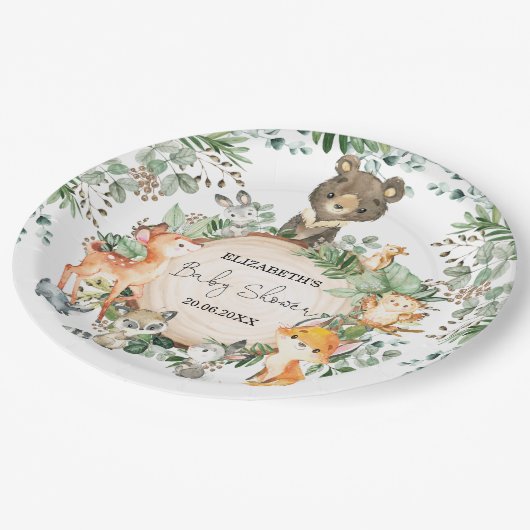 Whimsical Woodland Green Animals Baby shower Papieren Bordje (Gekanteld)