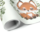 Whimsical Woodland Greenery Baby Fox Cadeaupapier (Rol Hoek)