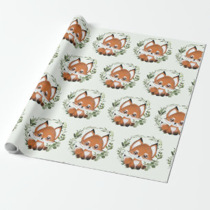 Whimsical Woodland Greenery Baby Fox Cadeaupapier