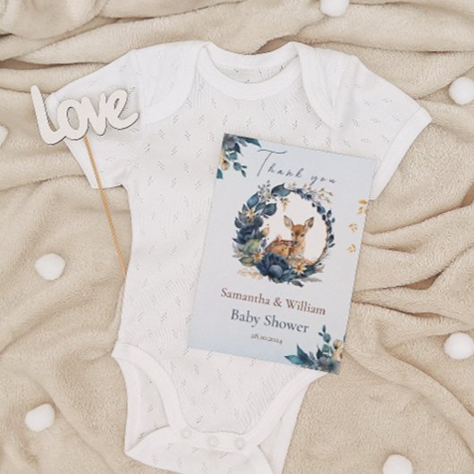 Whimsical Woodland Herten Blauwe Bloemen Bladeren Bedankkaart