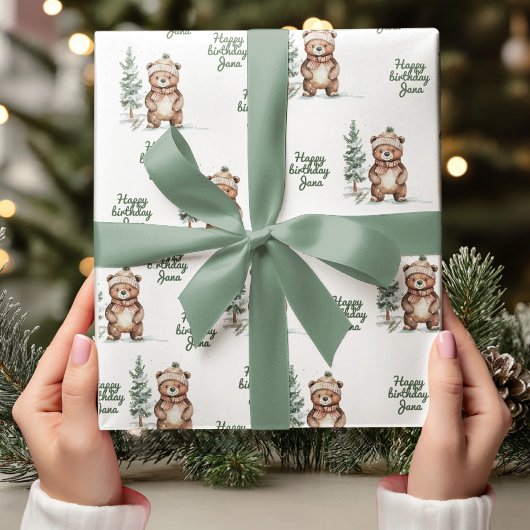 Whimsical Woodland Herten Verjaardag Groen Cadeaupapier