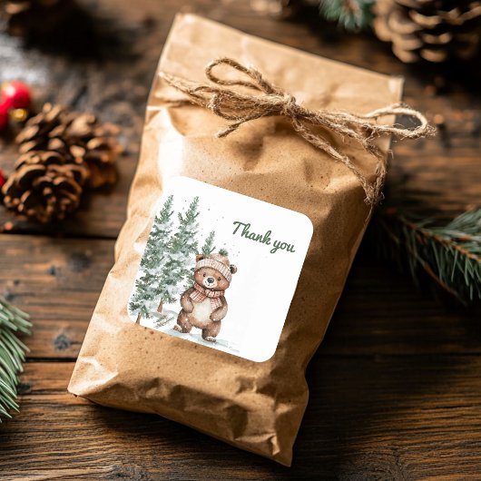 Whimsical Woodland Herten Verjaardag Groen Dank u Vierkante Sticker