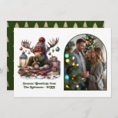Whimsical Woodland Moose Rustic Nordic Christmas Feestdagenkaart (Voorkant / Achterkant)