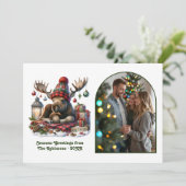 Whimsical Woodland Moose Rustic Nordic Christmas Feestdagenkaart (Staand voorkant)