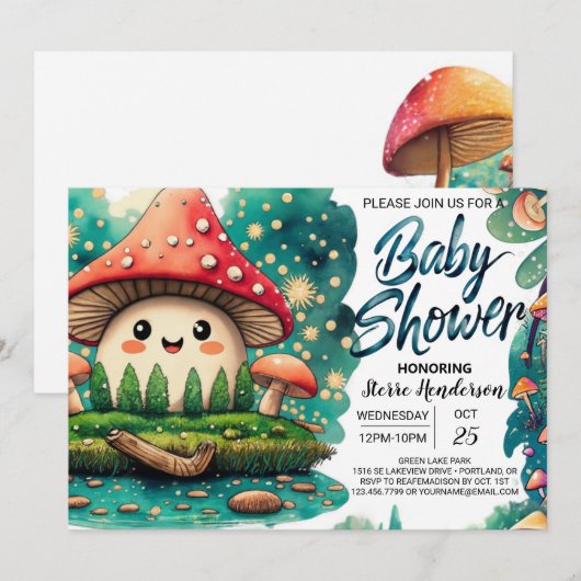 Whimsical Woodland Mushroom Magic Baby shower Kaart (Voorkant / Achterkant)