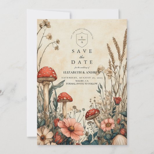 Whimsical Woodland Mushroom Wedding Save The Date (Voorkant)