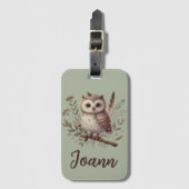 Whimsical Woodland Owl Botanical Illustration Bagagelabel (Voorkant (verticaal))