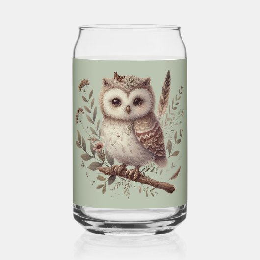 Whimsical Woodland Owl Botanical Illustration Blikvorm Glas (Voorkant)