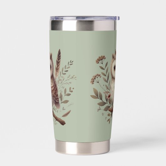 Whimsical Woodland Owl Botanical Illustration Geïsoleerde Drinkbeker (Links)