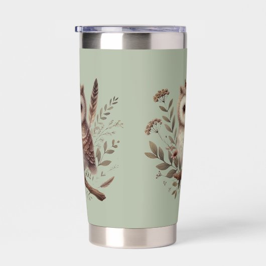 Whimsical Woodland Owl Botanical Illustration Geïsoleerde Drinkbeker (Rechts)