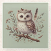 Whimsical Woodland Owl Botanical Illustration Glazen Onderzetter (Voorkant)