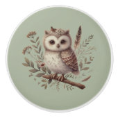 Whimsical Woodland Owl Botanical Illustration Keramische Knop (Voorkant)