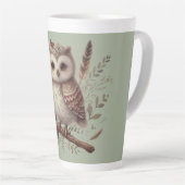 Whimsical Woodland Owl Botanical Illustration Latte Mok (Rechterhoek)