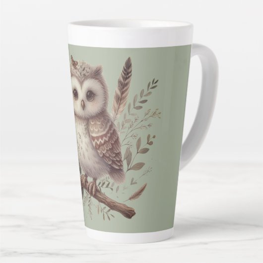 Whimsical Woodland Owl Botanical Illustration Latte Mok (Rechterhoek)