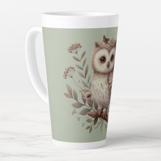 Whimsical Woodland Owl Botanical Illustration Latte Mok (Linkerhoek)