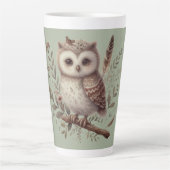 Whimsical Woodland Owl Botanical Illustration Latte Mok (Voorkant)