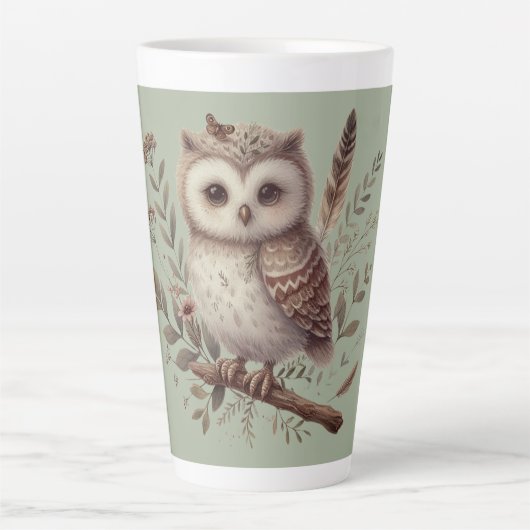Whimsical Woodland Owl Botanical Illustration Latte Mok (Voorkant)