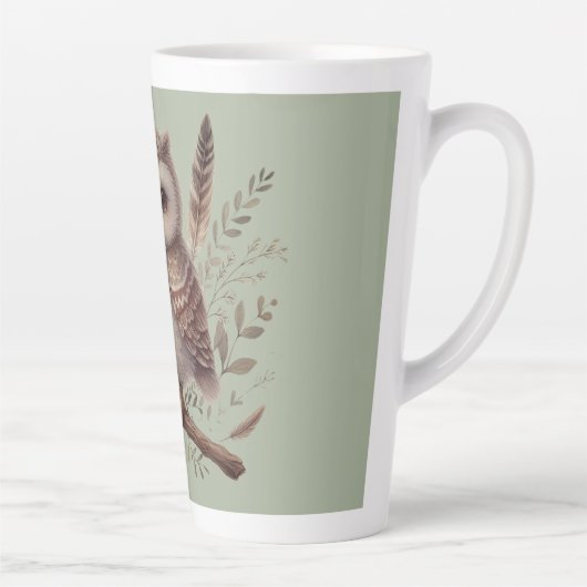 Whimsical Woodland Owl Botanical Illustration Latte Mok (Rechts)