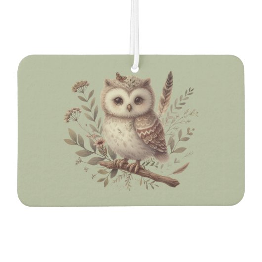 Whimsical Woodland Owl Botanical Illustration Luchtverfrisser (Voorkant)