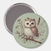 Whimsical Woodland Owl Botanical Illustration Magneet (Voorkant / Achterkant)